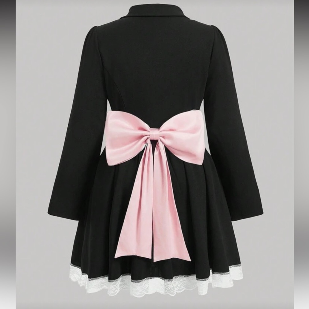 Cute Elegant Lace Patchwork Pink Bow Back Flared Light Jacket